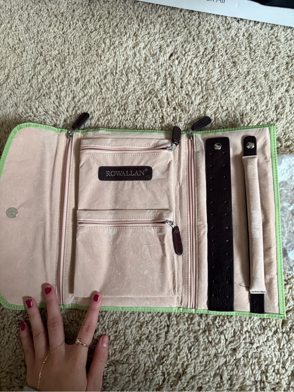 Rowallan Lime Green Travel Pouch with Brown Logo Patch